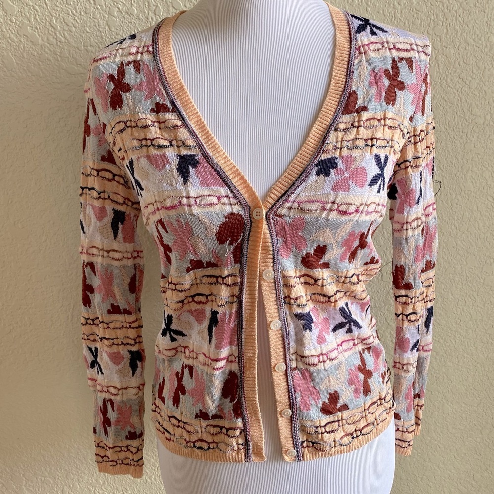 Missoni Made In Italy Knit Cardigan Sweater Button Down Tight Multicolor: